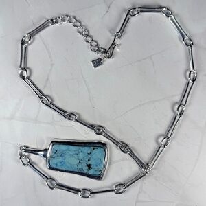 Silver Tone Semi-Precious Turquoise Pendant with Paperclip Chain Links